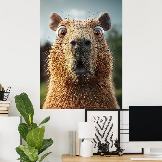 Überraschtes Capybara-Nah-Up Poster (Heimbüro)