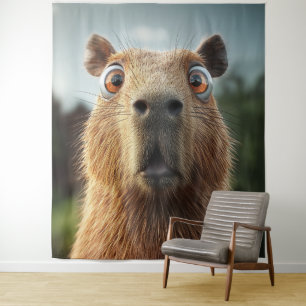 Überraschtes Capybara-Nah-Up Wandteppich