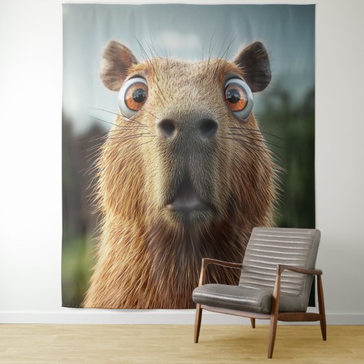 Überraschtes Capybara-Nah-Up Wandteppich (Beispiel)