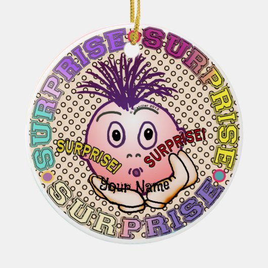 Überraschtes Gesicht Keramik Ornament (Vorne)