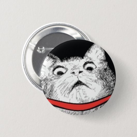 Überraschtes Katzen-Keuchen Meme - Pinback Knopf Button (Vorne & Hinten)