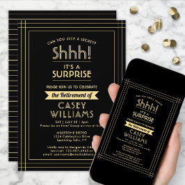 Überraschtes Party - Elegantes Schwarz und Gold Einladung