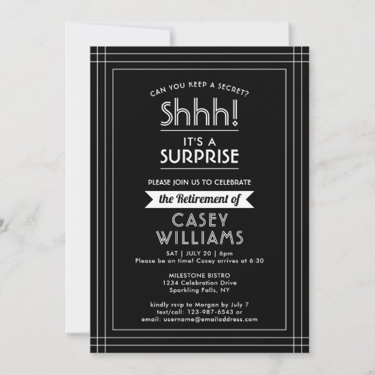 Überraschtes Party - Schwarzweiß Einladung (Vorderseite)