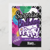 Überraschung 00. Geburtstag mit Balloons in Lila Einladung (Vorderseite)