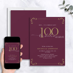 Überraschung 100 & Fabulous Burgundy & Gold Geburt Einladung