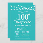 Überraschung 100. Geburtstag Aquamarines Aqua Türk Einladung (Vorne/Hinten)