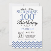 Überraschung 100. Geburtstag Blau Zickzack Einladung (Vorderseite)