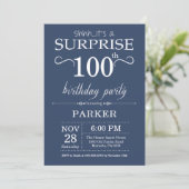 Überraschung 100. Geburtstag Einladung Blau (Stehend Vorderseite)
