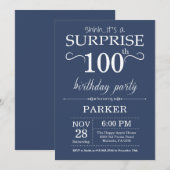 Überraschung 100. Geburtstag Einladung Blau (Vorne/Hinten)