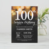 Überraschung 100. Geburtstag Einladung Gold Glitze (Stehend Vorderseite)