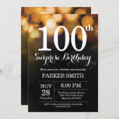 Überraschung 100. Geburtstag Einladung Gold Glitze (Vorne/Hinten)