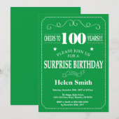 Überraschung 100. Geburtstag Einladung Grün und We (Vorne/Hinten)
