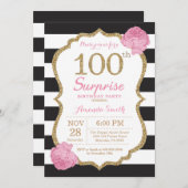 Überraschung 100. Geburtstag Einladung Pink Black (Vorne/Hinten)