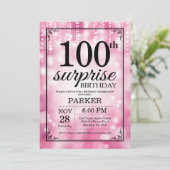 Überraschung 100. Geburtstag Einladung Pink Glitze (Stehend Vorderseite)