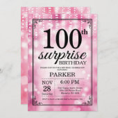 Überraschung 100. Geburtstag Einladung Pink Glitze (Vorne/Hinten)