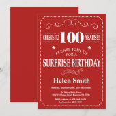 Überraschung 100. Geburtstag Einladung rot und wei (Vorne/Hinten)