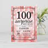 Überraschung 100. Geburtstag Einladung Roter Glitz (Stehend Vorderseite)