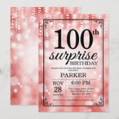 Überraschung 100. Geburtstag Einladung Roter Glitz (Vorne/Hinten)