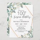 Überraschung 100. Geburtstag Eukalyptus Greenery & Einladung (Vorne/Hinten)
