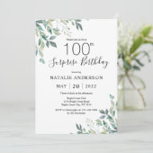 Überraschung 100. Geburtstag Grüne Eukalyptus Grün Einladung (Stehend Vorderseite)