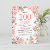 Überraschung 100. Geburtstag Pink Boho Botanische  Einladung (Stehend Vorderseite)