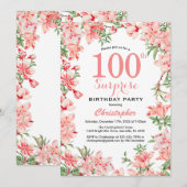 Überraschung 100. Geburtstag Pink Boho Botanische  Einladung (Vorne/Hinten)