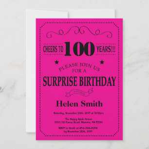 Überraschung 100. Geburtstag Schwarz und Hot Pink Einladung