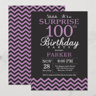 Überraschung 100. Geburtstag Schwarz und Lila Einladung