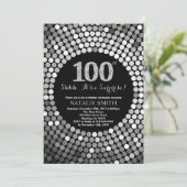 Überraschung 100. Geburtstag Schwarzer und Silbern Einladung (Stehend Vorderseite)