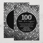 Überraschung 100. Geburtstag Schwarzer und Silbern Einladung (Vorne/Hinten)
