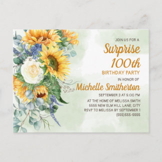 Überraschung 100. Geburtstag Sonnenblumen Eukalypt Postkarte