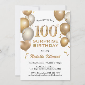 Überraschung 100. Geburtstag Weißer und Goldener B Einladung