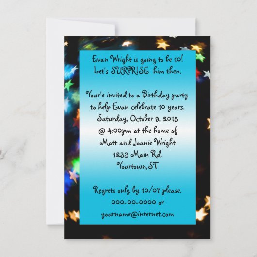 Überraschung 10. Geburtstag Einladung (Rückseite)