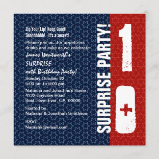 ÜBERRASCHUNG 10. Geburtstag Rote Blaue Sterne Einladung