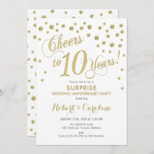 Überraschung 10. Hochzeitstag - Weiß & Gold Einladung (Vorne/Hinten)