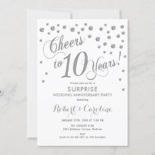 Überraschung 10. Hochzeitstag - Weiß & Silber Einladung