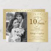 Überraschung 10 Jahre Jubiläum mit Foto Gold Elega Einladung (Vorne/Hinten)