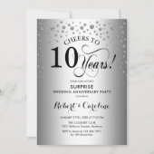 Überraschung 10-jähriges Party - Silver Black Einladung (Vorderseite)