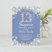 Überraschung 13. Geburtstag Blue Silver Diamond Einladung (Stehend Vorderseite)