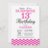 Überraschung 13. Geburtstag Einladung Hot Pink Zic (Vorderseite)