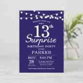 Überraschung 13. Geburtstag Einladung Navy Blue (Stehend Vorderseite)