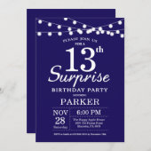 Überraschung 13. Geburtstag Einladung Navy Blue (Vorne/Hinten)