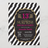 Überraschung 13. Geburtstag Einladung Pink Black G (Vorne/Hinten)