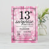 Überraschung 13. Geburtstag Einladung Pink Glitzer (Stehend Vorderseite)