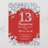 Überraschung 13. Geburtstag Einladung Silver Diamo (Vorne/Hinten)