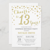 Überraschung 13. Geburtstag Gold Glitzer Diamond Einladung (Vorne/Hinten)