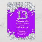 Überraschung 13. Geburtstag Lila und Silberdiamant Einladung (Vorne/Hinten)