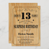Überraschung 13. Geburtstag Rustikales Holz Einladung (Vorne/Hinten)