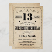 Überraschung 13. Geburtstag Rustikales Vintages Re Einladung (Vorne/Hinten)