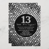 Überraschung 13. Geburtstag Schwarz und Silberner Einladung (Vorne/Hinten)